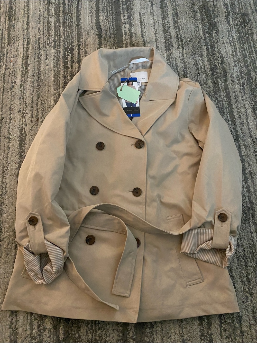 Weatherproof Beige Double-Breasted Trench Coat with Belt